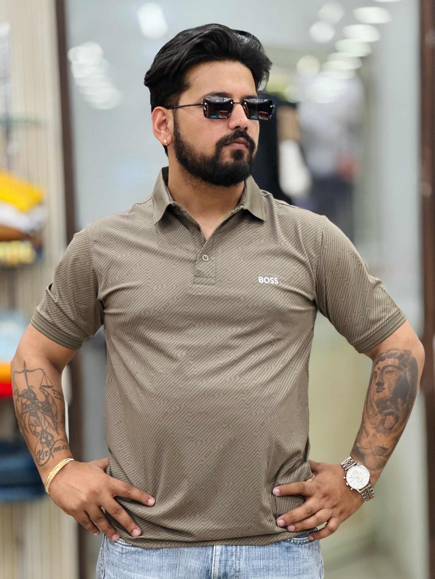Premium collar tee Self print Cotton lycra fabric