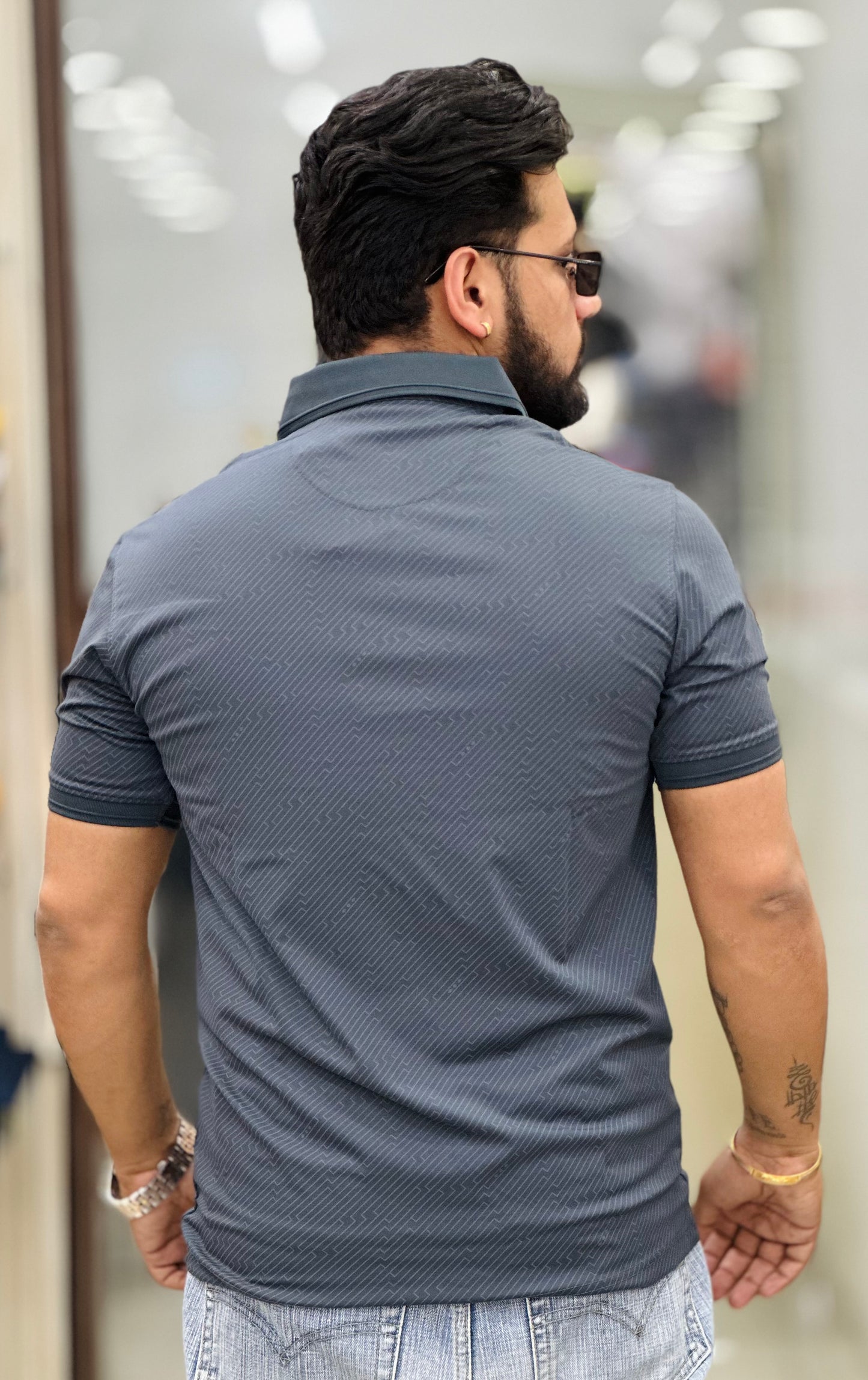 Premium collar tee Self print Cotton lycra fabric