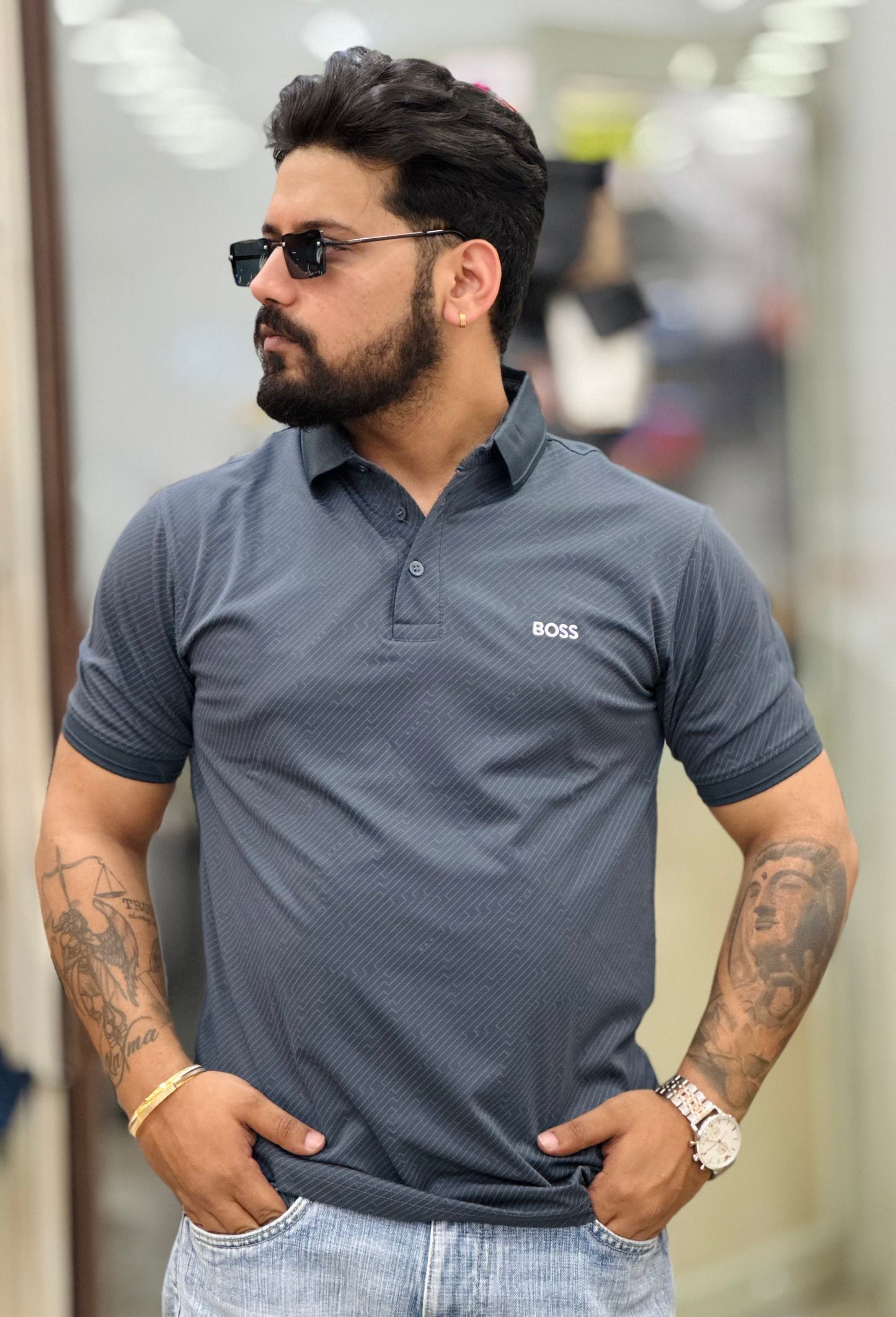 Premium collar tee Self print Cotton lycra fabric
