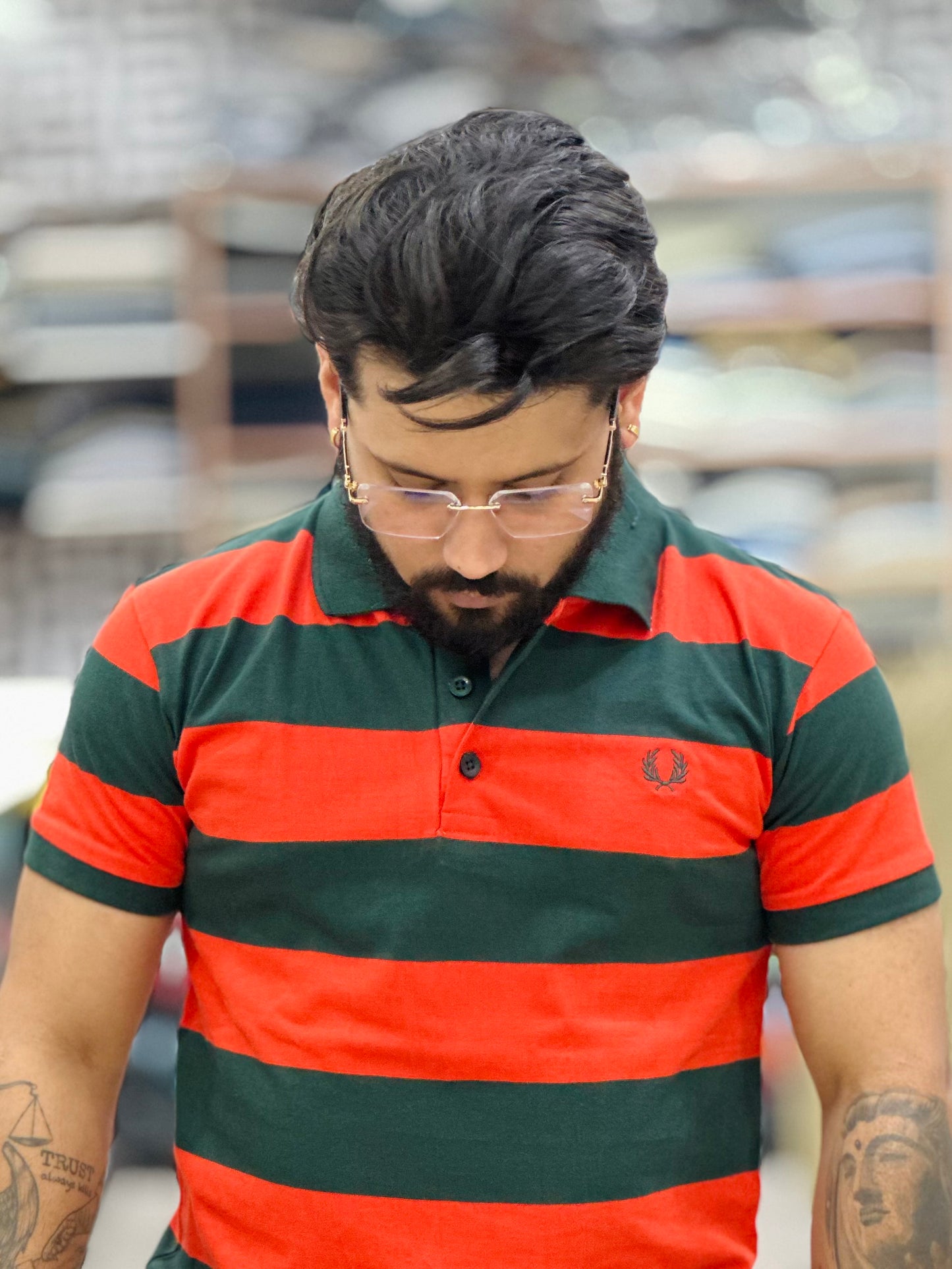 Collar Tee with Stripes