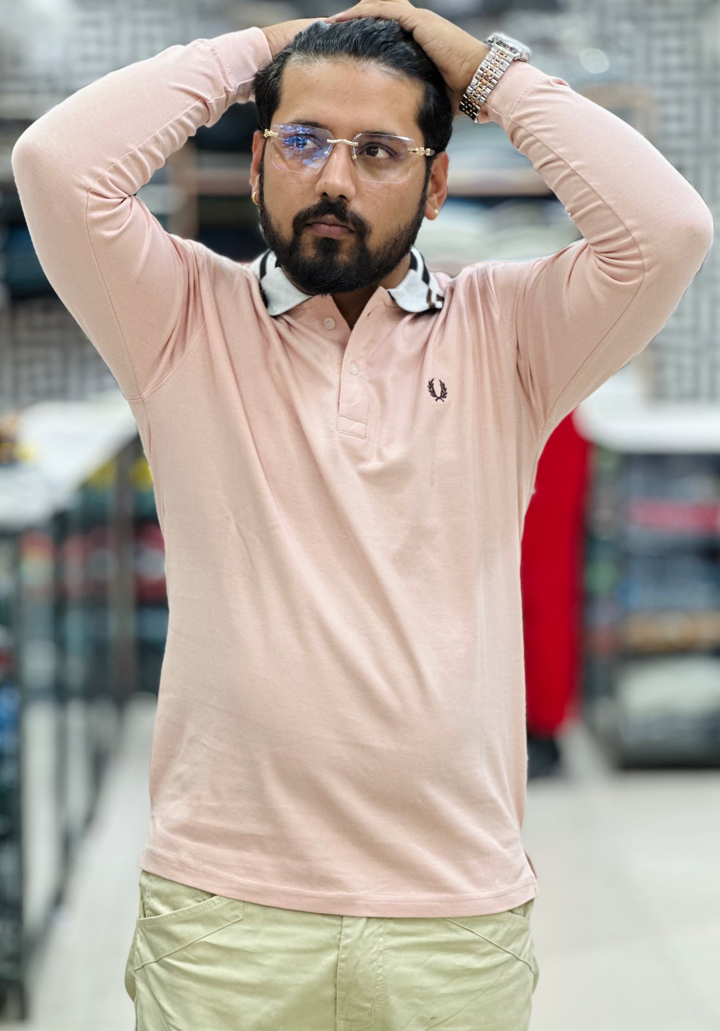 Premium collar tee Full sleeves article Cotton lycra fabric