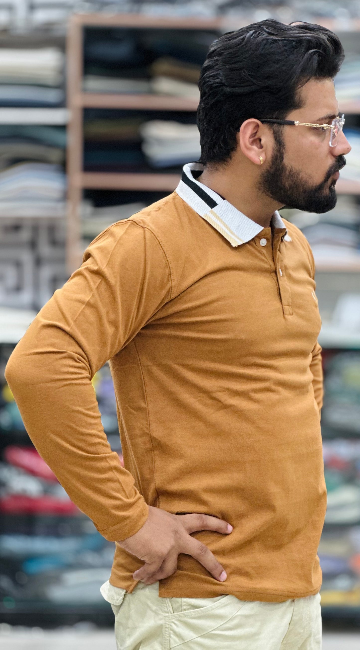 Premium collar tee Full sleeves article Cotton lycra fabric