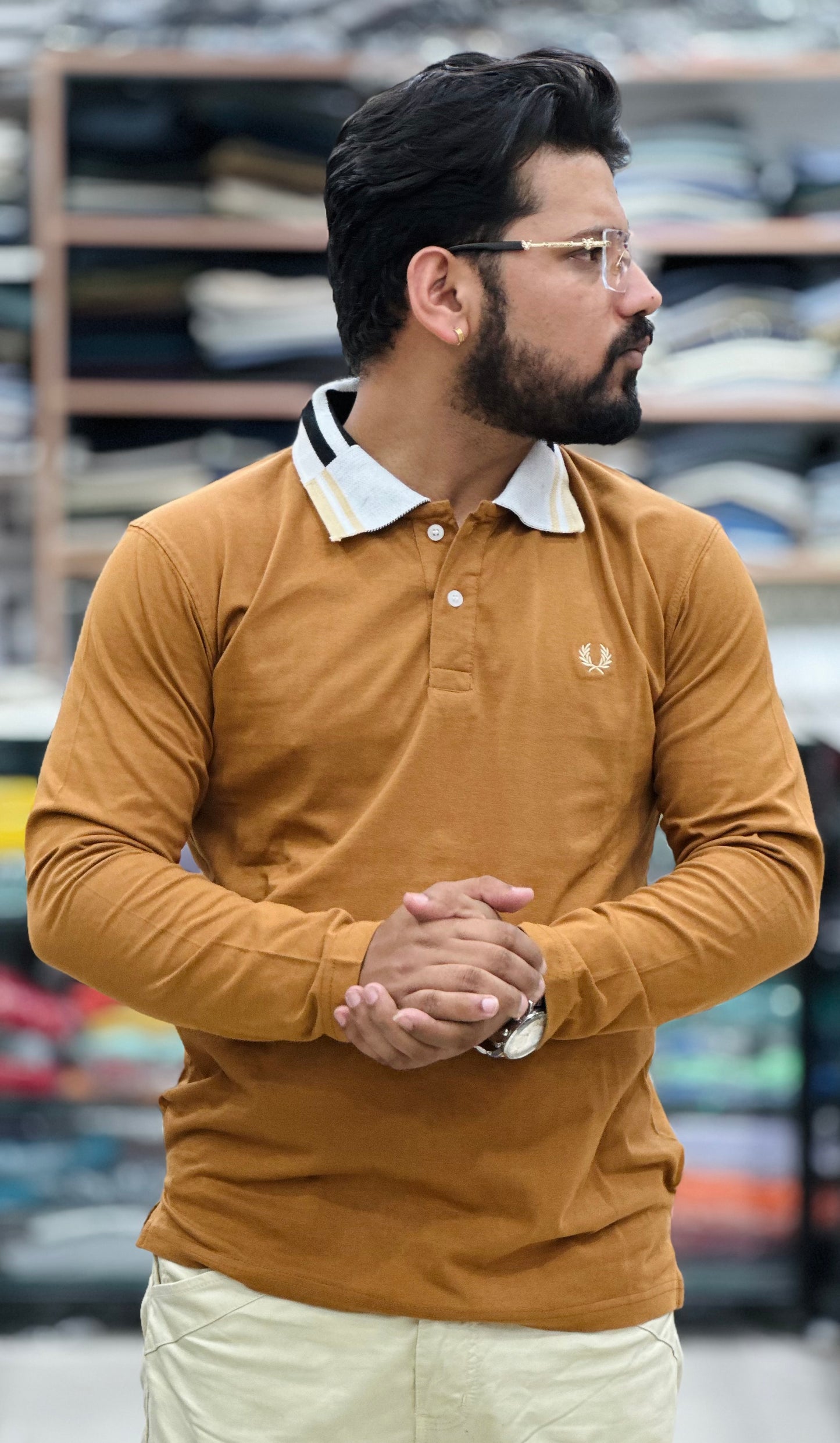 Premium collar tee Full sleeves article Cotton lycra fabric