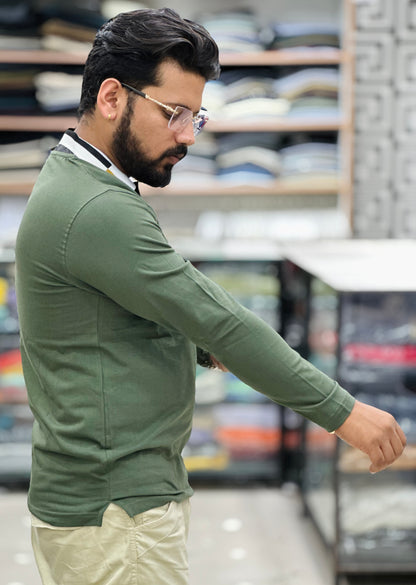 Premium collar tee Full sleeves article Cotton lycra fabric