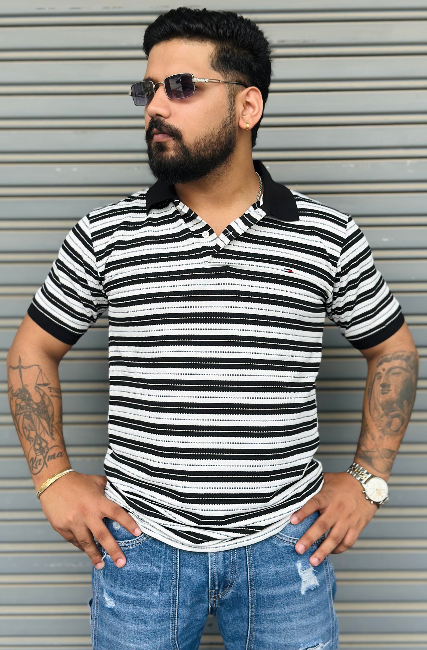 Horizontal Striped Collar Tee