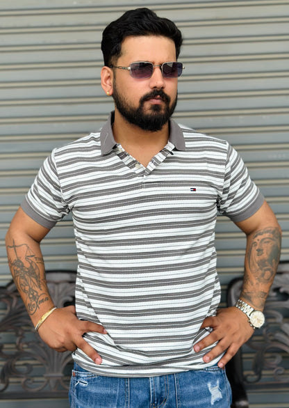 Horizontal Striped Collar Tee