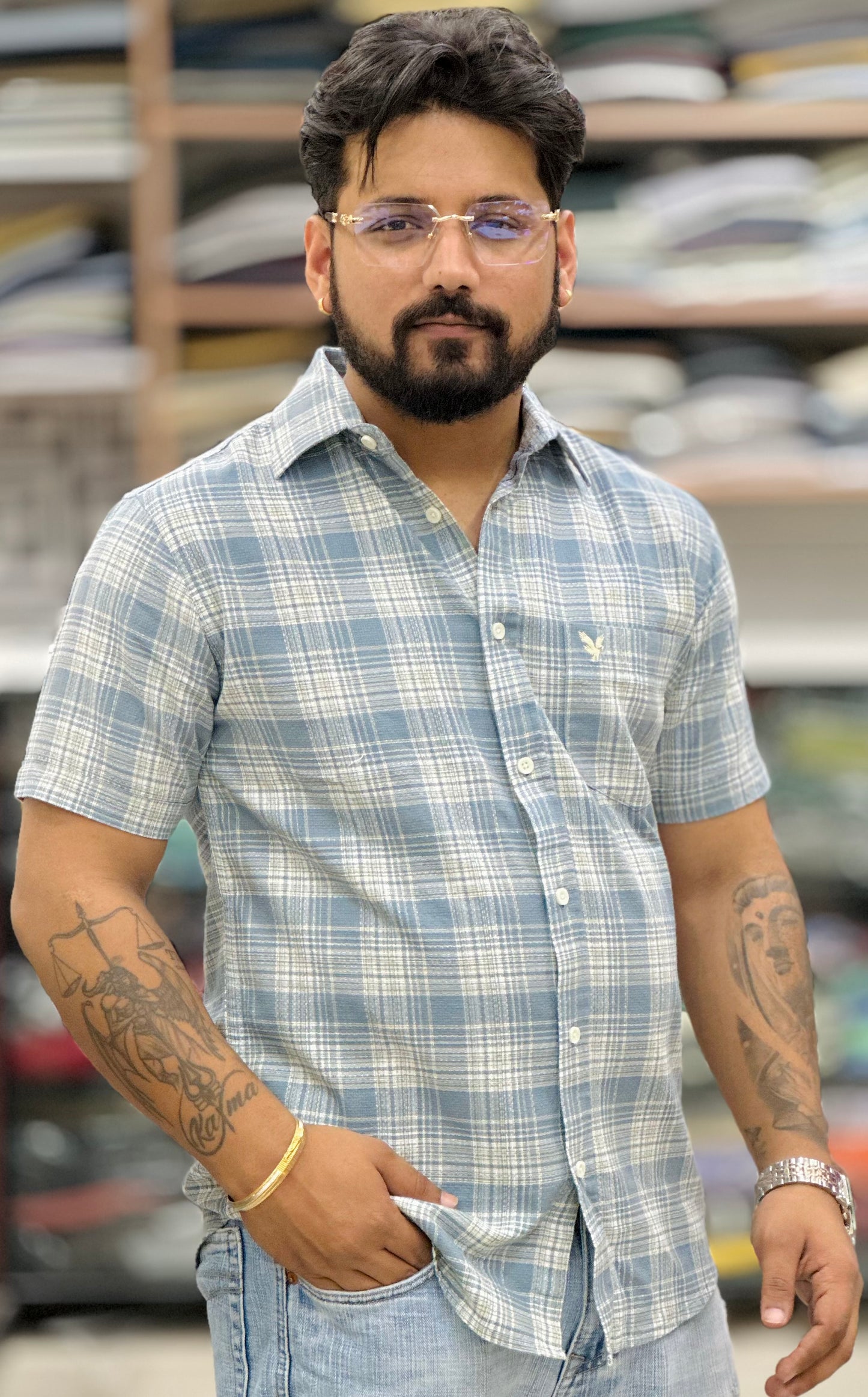 Knitting Check Shirt