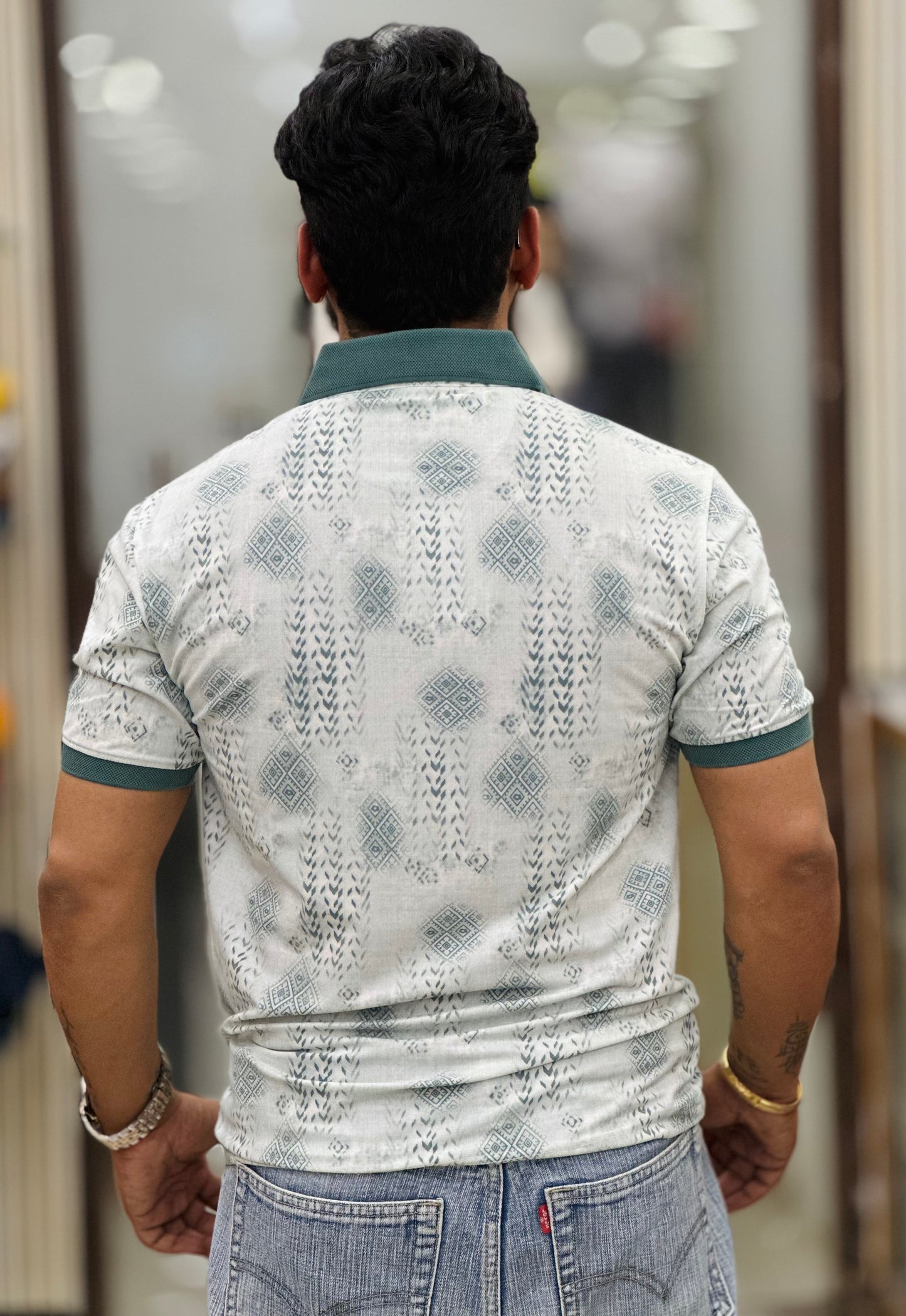 Premium collar tee Self print Cotton lycra fabric
