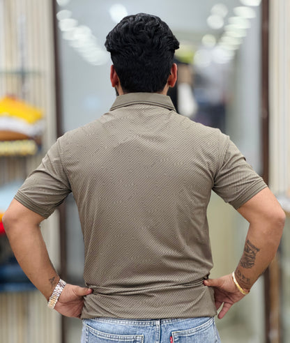 Premium collar tee Self print Cotton lycra fabric