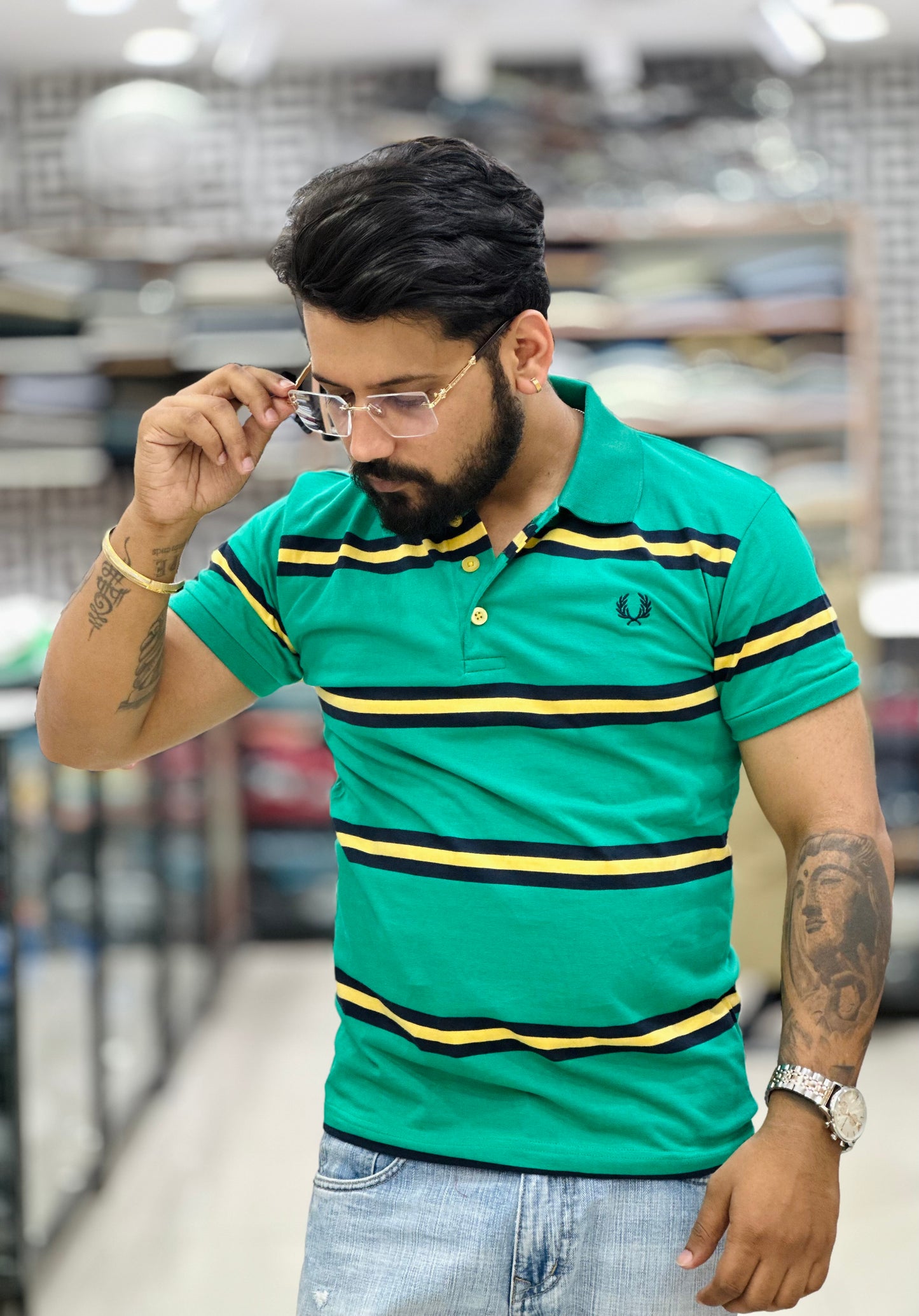 Collar Tee with Stripes