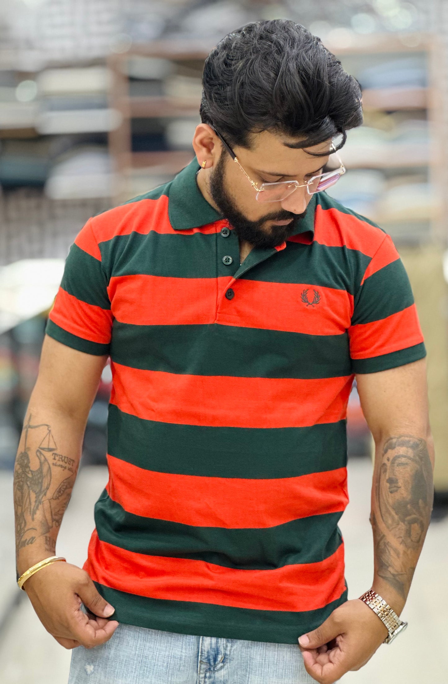 Collar Tee with Stripes