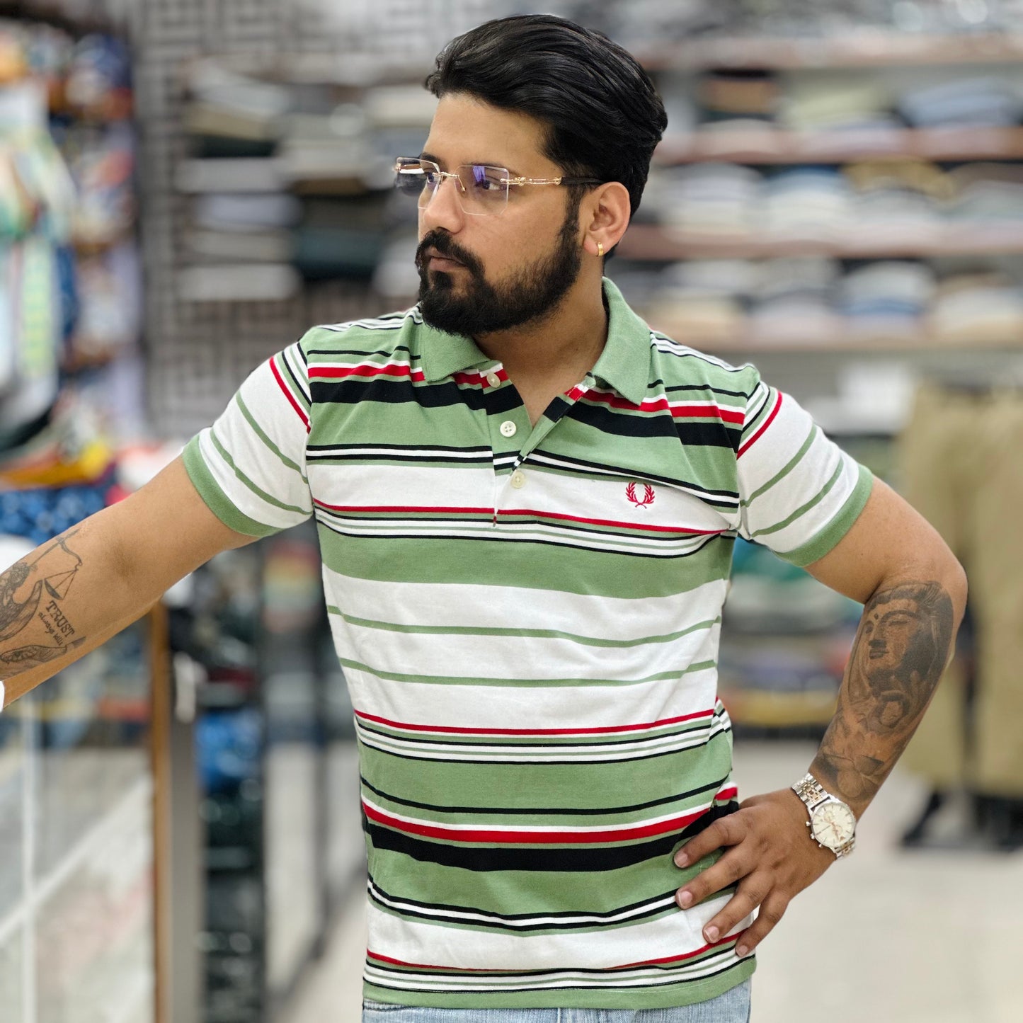 Collar Tee with Stripes