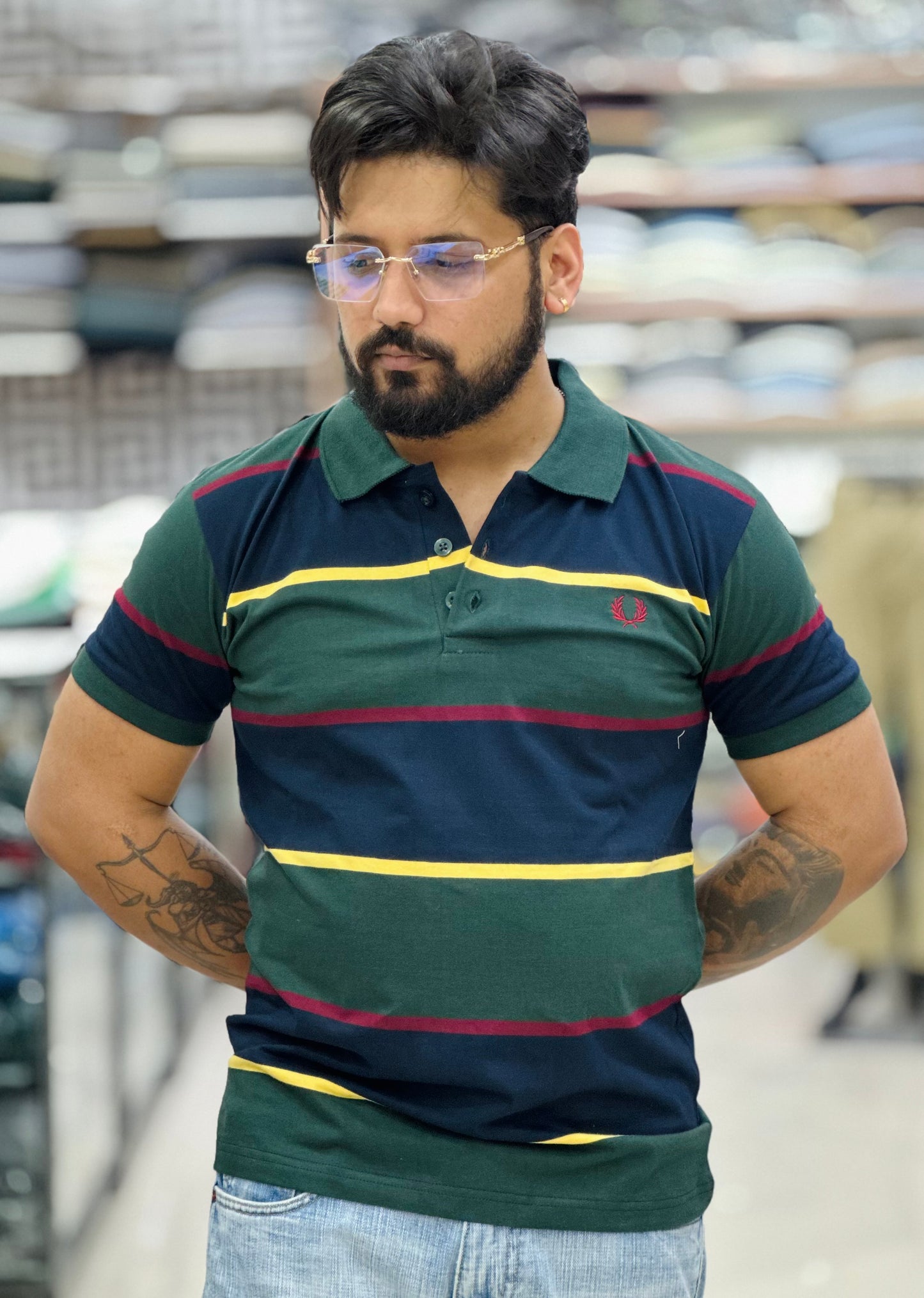 Collar Tee with Stripes
